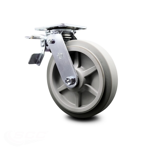8 Inch Thermoplastic Rubber Swivel Caster with Ball Bearing and Total Lock Brake